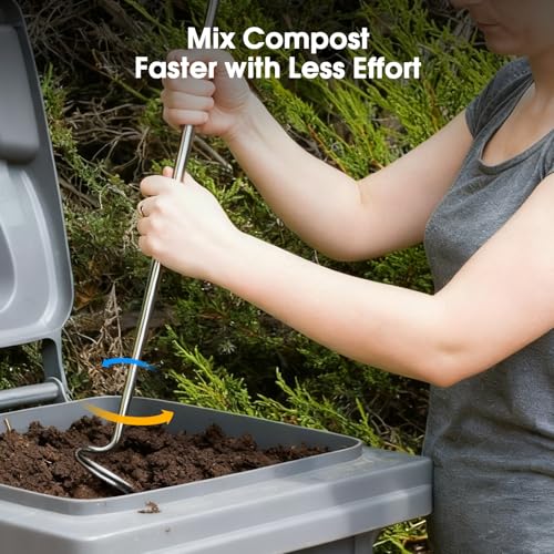 Compost Aerator Tool, Heavy Duty Spiral Compost Turner with Ergonomic Handle, Manual Soil Aeration Tool for Garden Compost Bin and Backyard Pile Mixing - size: Hook Handle
