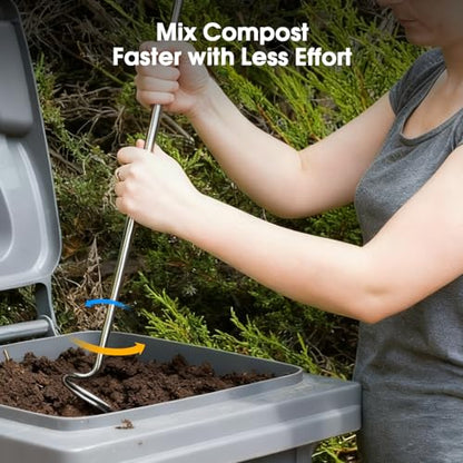Compost Aerator Tool, Heavy Duty Spiral Compost Turner with Ergonomic Handle, Manual Soil Aeration Tool for Garden Compost Bin and Backyard Pile Mixing - size: Hook Handle