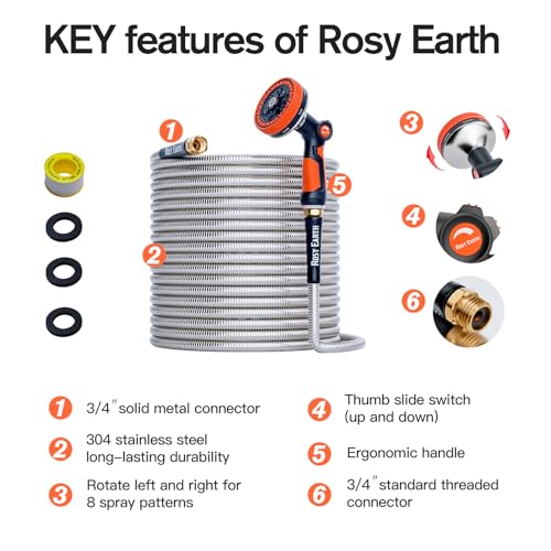 Rosy Earth 150ft Stainless Steel Garden Hose, Heavy Duty Metal Water Hose - size: 150FT