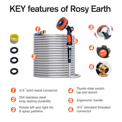 Rosy Earth 50ft Stainless Steel Garden Hose, Heavy Duty Metal Water Hose - size: 50FT