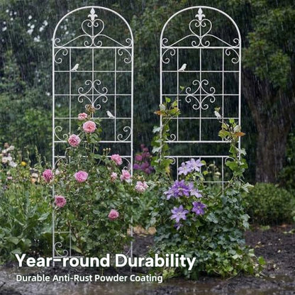 70.8" White Metal Garden Trellis for Climbing Plants, 2 Pack - color: White