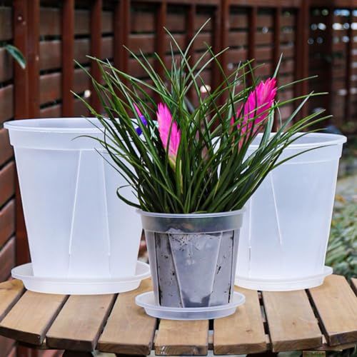 Plant Pots 7 inch Set of 3, Nursery Pots with Drainage Holes and Saucers - size: 7 inch Set of 3