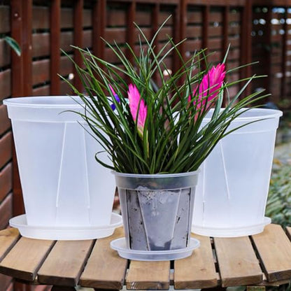 Plant Pots 7 inch Set of 3, Nursery Pots with Drainage Holes and Saucers - size: 7 inch Set of 3