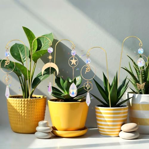 Crystal Suncatcher, 6pcs Small Trellis for Potted Plants Accessories Indoor