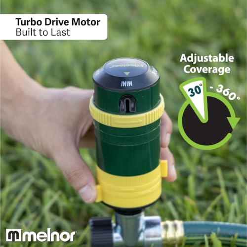 Melnor 65189AMZ Turbo Rotary Sprinkler on Step Spike, 4 Spray Patterns, Covers Up to 68 Ft. Diameter, QuickConnect Set, Green/Yellow - style: 4-Pattern