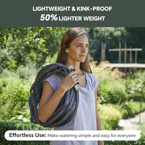 Garden Hose 50ft, Ultra-Light & Flexible Water Hose, Non-Shrinking, Easy to Store, Drinking Water Safe Material, All-weather, Gray
