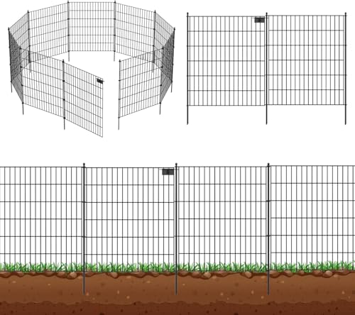 15 Panels No Dig Garden Fence with Gate, 32 in(H) X36.3 ft(L) Metal Fence Panels, Thickened Rustproof Garden Fencing, Animal Barrier Fence for Dogs, Rabbits, and Patio - size: 32 in(H)×29in(L)