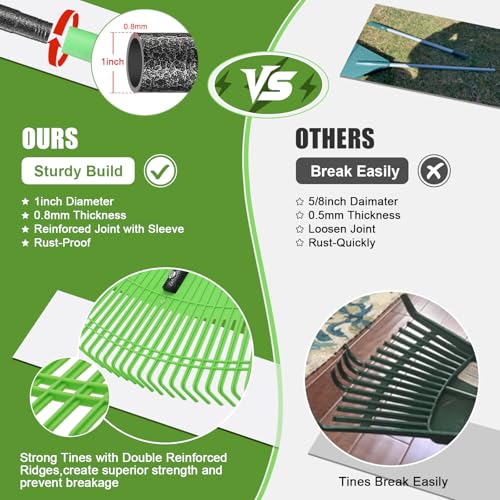 Lightweight Plastic Leaf Rake for Lawns - 16.5'' Wide Garden Rake for Leaves,Gentle on Lawn,50'' Adjustable for Women Seniors Kids,Outdoor Yard Rakes for Sweep Leaves,Grass, Pine Needle - size: 50''