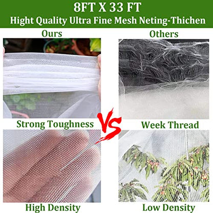 Fine Mesh Garden Netting for Protection, 8'x33' Vegetable Crop Covers Netting for Protect Fruits, Plants, Flowers, Greenhouse Cover Net, Patio Gazebo Screen Barrier - color: 8ft X33 Ft