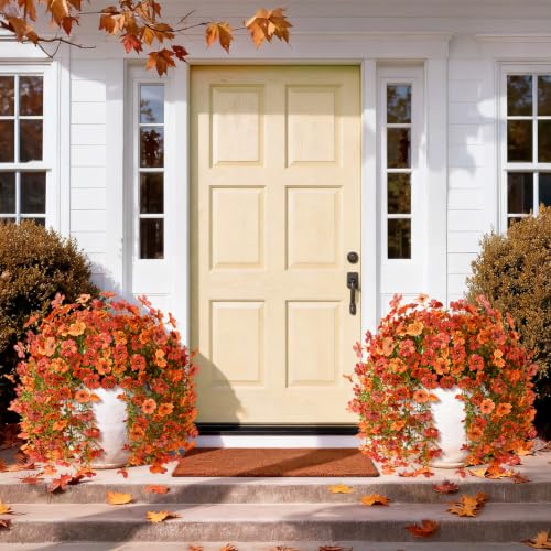 ZFProcess Artificial Fall Flowers for Outdoors 2PCS Silk Fake Flowers - color: Fall Orange