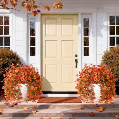 ZFProcess Artificial Fall Flowers for Outdoors 2PCS Silk Fake Flowers - color: Fall Orange