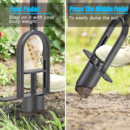 BeneLabel Grass Plugger Tool Lawn Plugger with Long Handle - Heavy Duty Steel Sod Turf Plugger Bulb Planter Tool, Soft Rubber Grip for Turf Repair, Seedling Transplant & Digging Holes - color: black
