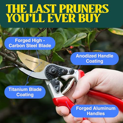 Haus & Garten EnduroPRO Ergonomic Bypass Pruners - Professional Titanium Garden Shears - Heavy Duty Hand Pruning Scissor, Tree Trimmer, Gardening Tool, Branch, Hedge, Rose, Shrub & Bush Clippers - style: EnduroPRO