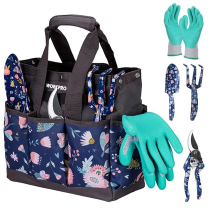 WORKPRO 5-Piece Aluminum Garden Tool Set, Heavy Duty - style: Blue insect with bag