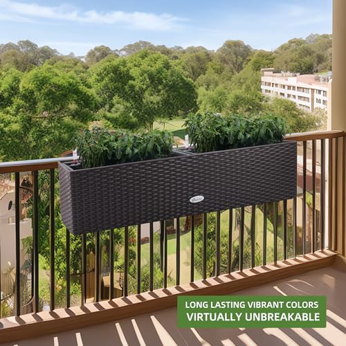 Dexceder 31.5 Inch Self Watering Rail Window Box (Brown) - color: Brown, size: 80A