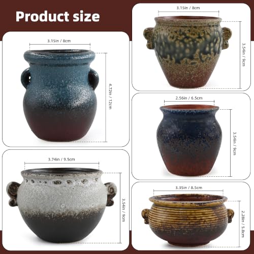 Succulent Ceramic Pots Retro Garden Planter Small Plant Container with Drainage Set of 5 for Home Office Decor - color: D Set of 5