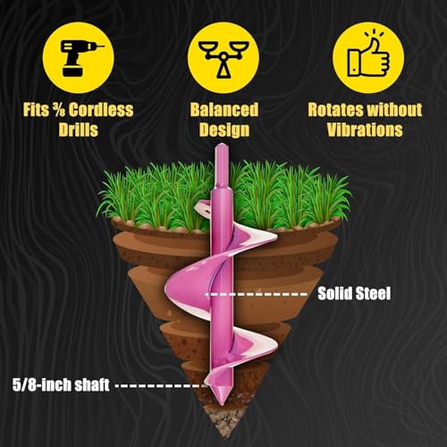 Power Planter 307PNK 3 x 7 in. Bulb Planting Auger & Bedding Plant Tool Pink - color: Pink
