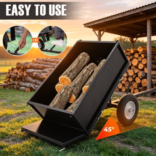 500 LBS Heavy-Duty Steel Dump Cart,Tow-Behind ATV & Lawn Tractor Utility Trailer with Removable Tailgate, 17 Cu.Ft Capacity Garden Cart for Lawn, Garden, Landscaping & Hauling, Fits ATV, UTV - size: 500lbs