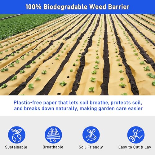4 x 100 Ft Biodegradable Weed Barrier, Heavy Duty Garden Paper Biodegradable Landscape Fabric for Weeds Control, Thick Paper Garden Mulch Rolls Weed Grass Blocker Paper Mat for Garden Lawn Flower Beds - size: 4x100ft