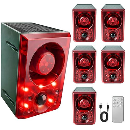 ChunHee Solar Outdoor Motion Sensor Alarm Dog Barking Gunshot Sound 130dB - color: Red-6pack