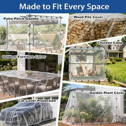Clear Tarp 8x14 FT, Clear tarps Heavy Duty Waterproof, 8 Mil Vinyl Tarp with Metal Grommets, UV & Tear Resistant, Camping, Patio, Rain or Sun Shelter, Cars, Tarpaulin Home Garden Outdoor Use - size: 8 x 14 FT