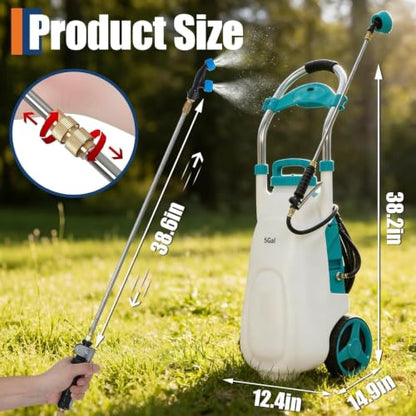 5.3 Gallon Wheeled Battery Sprayer, 12V 8Ah for Lawn & Garden - size: 5.3 Gal