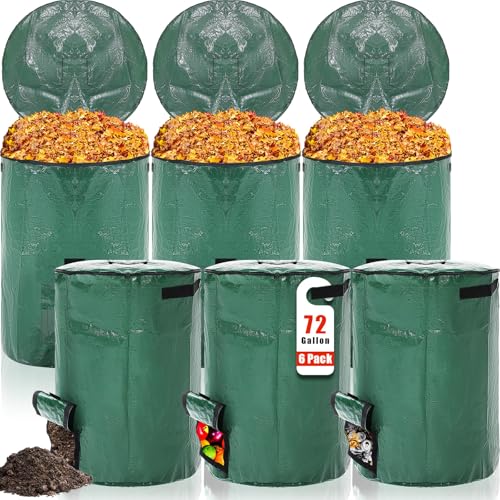 Berlune 6 Pcs Reusable Yard Waste Bags with Lid and Handles, 72 Gallon