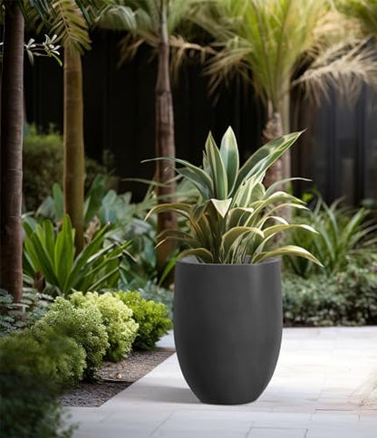 Kante Black Concrete Planter 21.7" Tall All-Weather Round Large Pot - color: Burnished Black