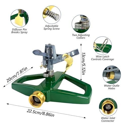 Heavy Duty Pulsating Impact Lawn Sprinkler 360° Adjustable Rotating Automatic Water Sprinkler for Yard with Metal Base, Large Area Irrigation Sprinkle for Garden, Covers Up to 4,500 Sq. Ft