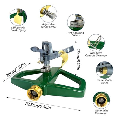 Heavy Duty Pulsating Impact Lawn Sprinkler 360° Adjustable Rotating Automatic Water Sprinkler for Yard with Metal Base, Large Area Irrigation Sprinkle for Garden, Covers Up to 4,500 Sq. Ft