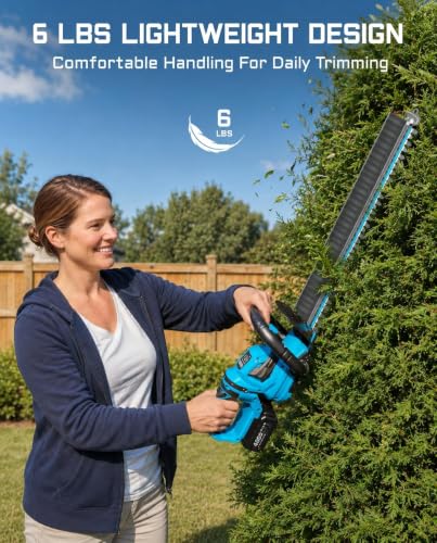 SEESII 22" Hedge Trimmer Cordless, 20V Electric Bush Trimmer, 2 Batteries - color: Sky Blue