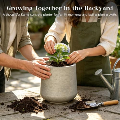 Kante Weathered Concrete Planter 16.5" Dia All-Weather Round Large Pot - color: Weathered Concrete, size: 15.3" D