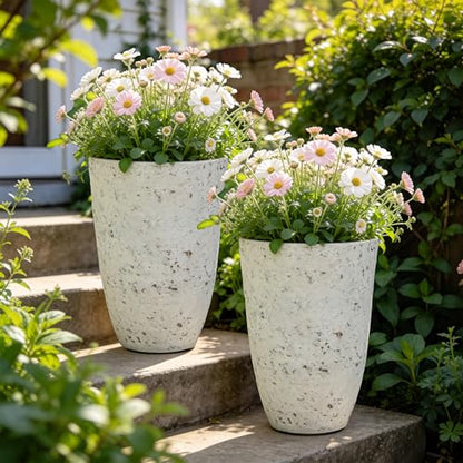 Autodaya 19.5" Resin Tall Planters for Outdoor Plants, Set of 2 Flower Pots - color: Country Round White-19.5"