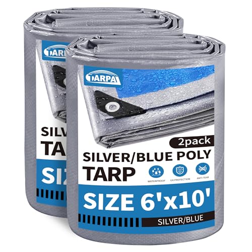 TARPAL Tarp 6'x10' 2PK 7.5mil Multipurpose Waterproof Poly Tarp Silver/Blue - color: Silver/Blue-7.5mil, size: 6x10 Feet(2-pack)-Finished size