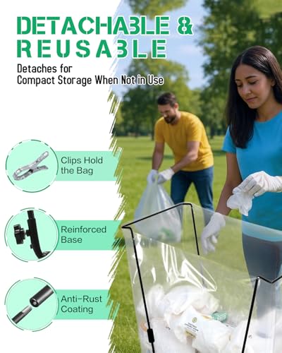 2 Pack Heavy Duty Metal Trash Bag Holder Stand for Yard - color: Green-2