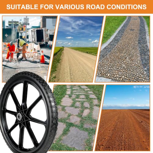 20 Inch Flat Free Wheelbarrow Wheels & Tires, Garden Cart & Wagon, 2-Pack