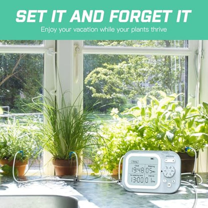 Automatic Plant Waterer Indoor Self Watering System for 15 Potted Plants, Auto Drip Irrigation Kit Programmable Water Timer with Smart Humidity Detection, Blue - color: Blue