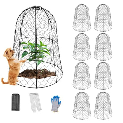 Metal Plant Covers 9 Packs,Heavy Duty Garden Cloche Plant Cage,with Glove & Metal Stakes & Zip Ties,13"x15.7"H Rust-Proof Plant Protectors from Animals for Vegetables,Flowers,Seedlings Against Rabbits
