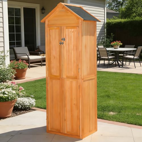 Patio Storage Outdoor Cabinet - color: Gold+brown - 27.16 X 23.62 X 83.07 Inch