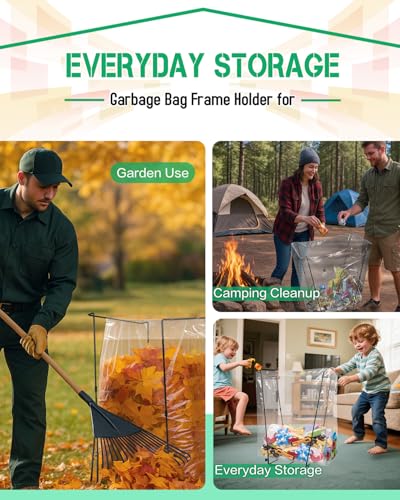 2 Pack Heavy Duty Metal Trash Bag Holder Stand for Yard - color: Green-2