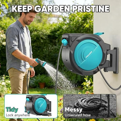 5/8" 75FT Retractable Garden Hose Reel - Heavy Duty Automatic Wall Mounted Hose Reel with 2026 Upgraded UV Resistant, 3/4" Brass Fitting, 10 Pattern Nozzle, 180° Swivel&Any Length Lock Slow Retraction - size: 75FT-5/8"