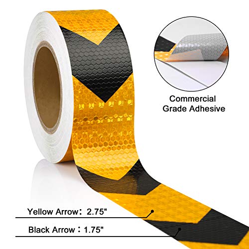 SEVEN SPARTA Arrow Reflective Tape for Trailers, Black/Yellow, 2in x 100ft - color: Black and Yellow