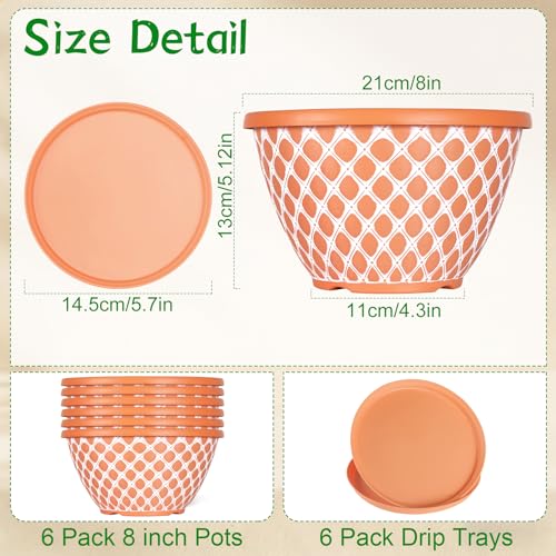 Nooulap 8 Inch Plant Pot, 6 Pack Small Flower Pots - color: Orange, size: 8 inch
