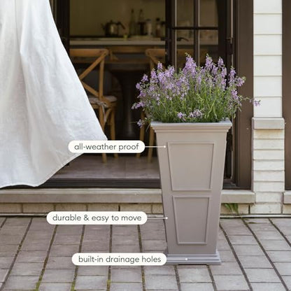 Veradek Brixton Series Planter - Tall Outdoor Planter with Shelf - color: Gray, size: 26 inch