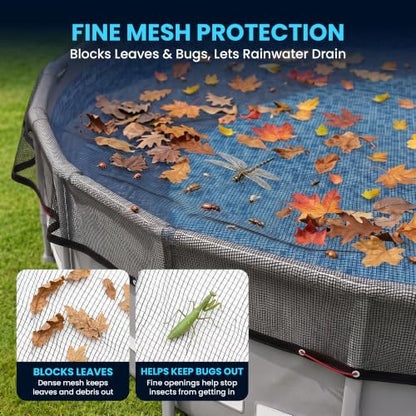 30FT Round Heavy Duty Pool Leaf Net Cover, Durable Reinforced Mesh Pool Cover for Leaves & Debris, Tear-Resistant Above Ground Pool Net with Secure Fit, Easy Install Leaf Protection - size: 30' (Round)