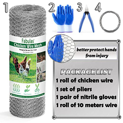 Chicken Wire Fencing Mesh, 16.9 Inch x 40 Feet Metal Floral Chicken Wire Fence for Crafts Poultry Garden, 0.6 Inch Hexagonal Galvanized Hardware Cloth Netting for Chicken Coop Barrier Rabbit Cage - size: 16.9in x 40ft