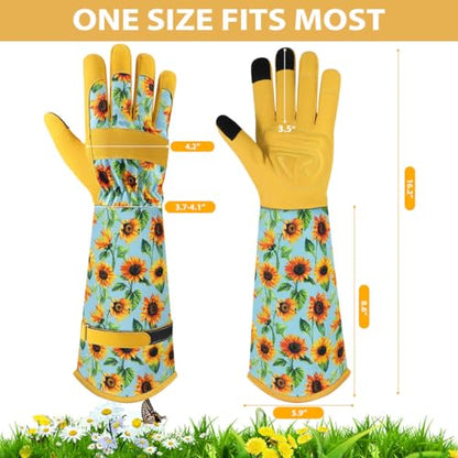 Gardening Gloves for Women, Long Garden Gloves with Grip, Thorn-Proof, Gift - color: Yellow - Sunflower
