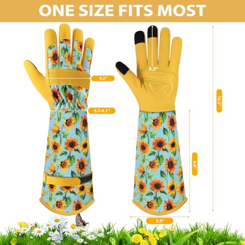 Gardening Gloves for Women, Long Garden Gloves with Grip, Thorn-Proof, Gift - color: Yellow - Sunflower