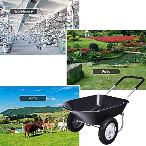 2-Wheeled Garden Wheelbarrow, Heavy Duty Garden Cart, Easy Loading and Dumping Utility Wagon for Outdoor Lawn Yard Farm Ranch, Black - color: Black