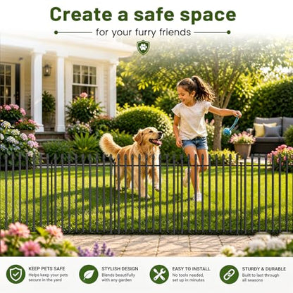 No Dig Decorative Garden Fence, 48in(H)×17.6ft(L), 8 Panels with Gate - size: 48 in(H) X 17.6 ft(L)